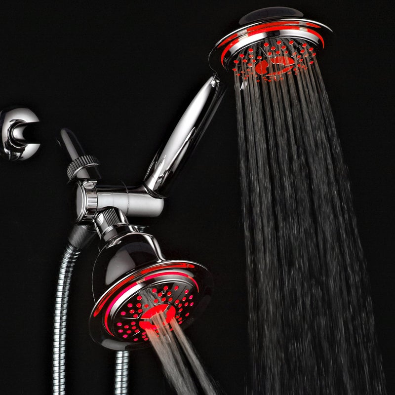 Dream Spa All Chrome 3-way LED Shower Head Combo with Air Jet LED Turbo Pressure-Boost Nozzle Technology. Color of LED lights changes automatically according to water temperature - Image 3